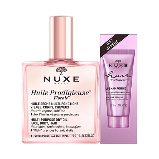 Nuxe Huile Prodigieuse Florale 100 ml + Hair Prodigieux Le Shampoing Brillance Miroir 30 ml Offert