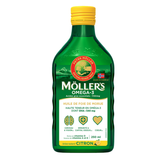 Moller's Omega-3 Huile foie de morue 250ml – arôme naturel citron
