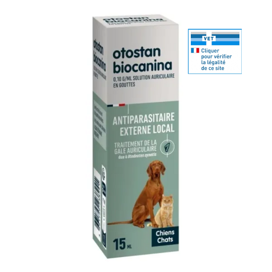 Biocanina Otostan 0,10 g/ml Solution auriculaire en gouttes chien et chat 15 ml
