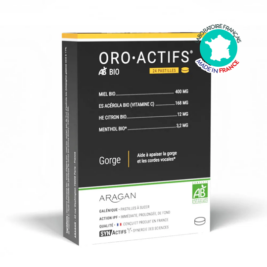 OroActifs BIO Gorge Aragan 24 pastilles à sucer – Gorge irritée, voix et confort ORL