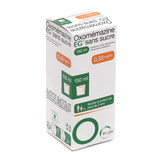 Oxomémazine EG Sans Sucre Sirop 150 ml – Médicament antitussif contre la toux sèche
