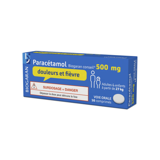 Paracétamol Biogaran Conseil 500 mg 16 comprimés – Douleur et fièvre