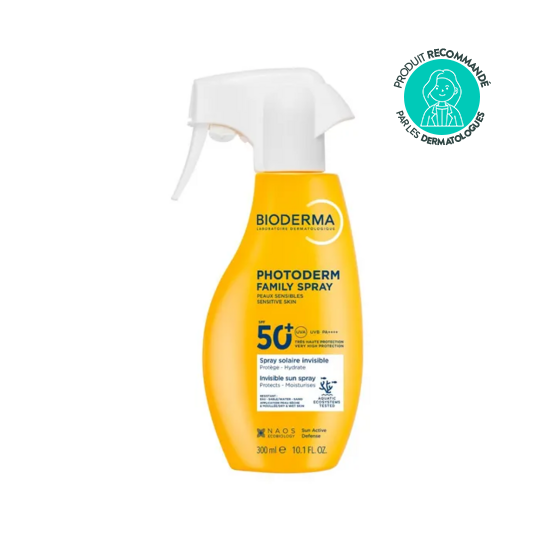 Bioderma Photoderm Family Spray solaire invisible SPF50+ 300 ml — spray solaire famille peaux sensibles visage et corps