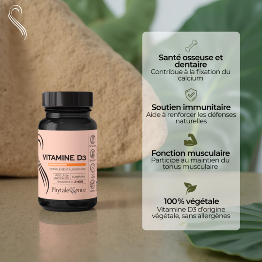 Phytalessence Vitamine D3 60 gélules complément os, immunité & vitalité