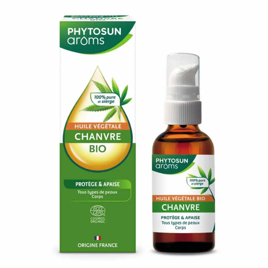 Phytosun Arôms huile végétale de chanvre bio 50 ml – huile nourrissante peau et massage