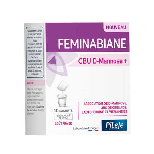 Pileje Feminabiane CBU D-Mannose+ Goût Fraise 10 sachets à diluer – Confort urinaire féminin et maintien des muqueuses