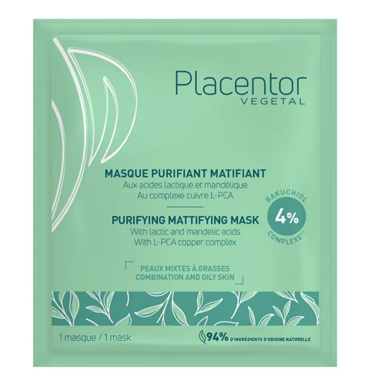 Placentor Végétal Masque purifiant matifiant peaux mixtes à grasses 25 g – Soin visage purifiant