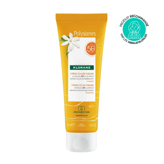 Klorane Polysianes Crème solaire sublime au Tamanu BIO et Monoï - Hydratant, sublimant, protecteur Permanent SPF 50 50 mL