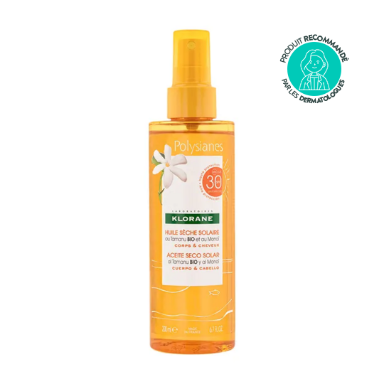 Klorane Polysianes Huile sèche solaire SPF 30 au Tamanu BIO et Monoï 200 mL