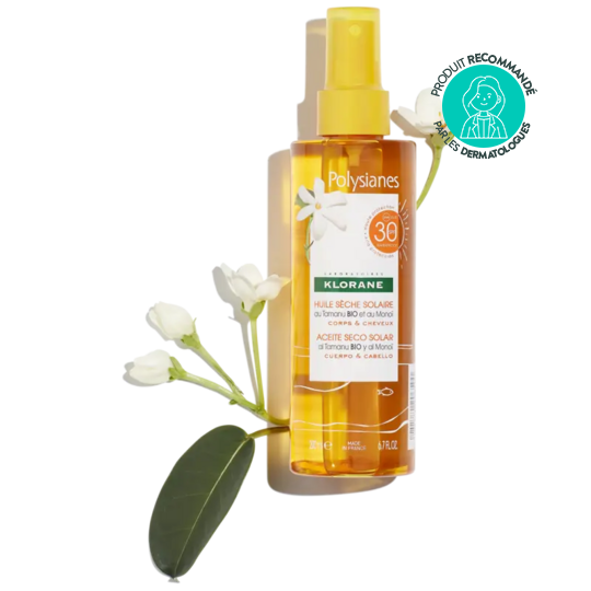 Klorane Polysianes Huile sèche solaire SPF 30 au Tamanu BIO et Monoï 200 mL