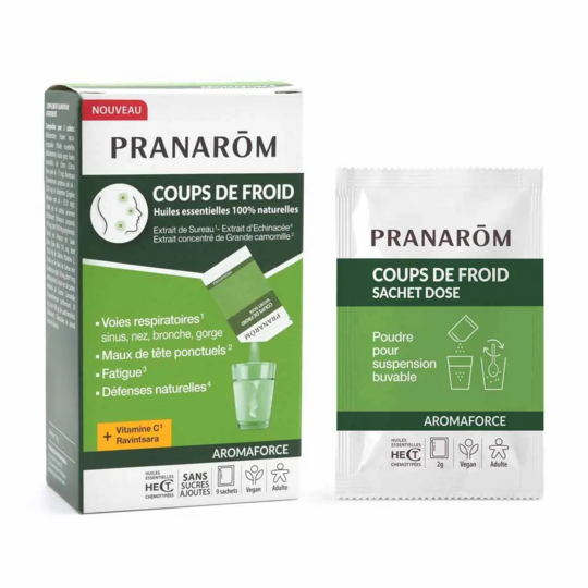 Pranarôm Aromaforce coups de froid 9 sachets – confort respiratoire et immunité – huiles essentielles et plantes
