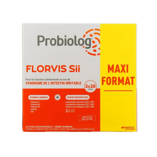 Probiolog Florvis Sii 56 sticks – complément alimentaire stress intestinal et syndrome intestin irritable – goût framboise