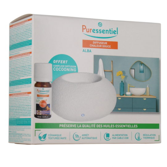 Puressentiel Alba Coffret diffuseur chaleur douce + complexe cocooning 10 ml — rituel aromathérapie maison