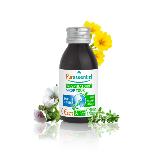 Puressentiel Resp OK sirop toux sans sucres 100 ml — soulagement toux sèche et grasse dès 3 ans