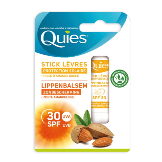 Quies Stick lèvres protection solaire SPF30 4,5 g – soin lèvres solaire naturel huile d'amande douce