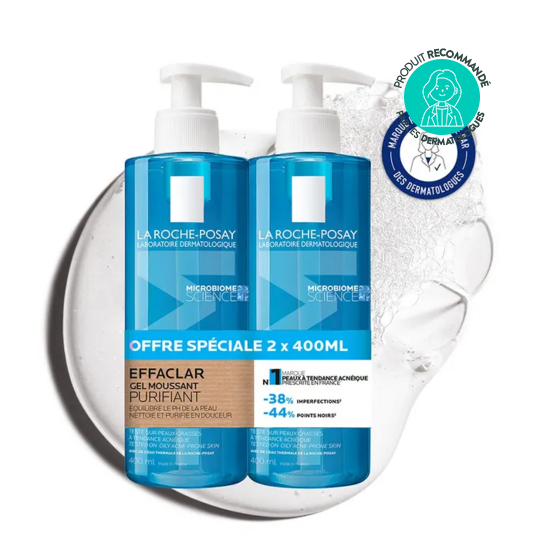 La Roche-Posay Effaclar Gel moussant purifiant  lot de 2 x 400 ml – peaux grasses et sensibles à tendance acnéique