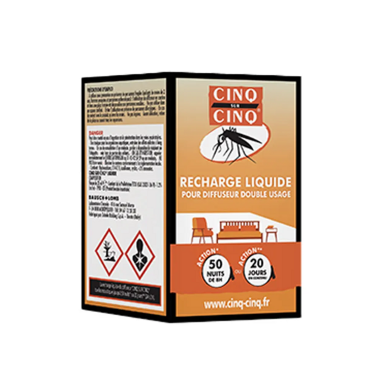 Cinq sur cinq recharge liquide diffuseur anti-moustiques double usage 35 ml - Protection continue intérieur et extérieur