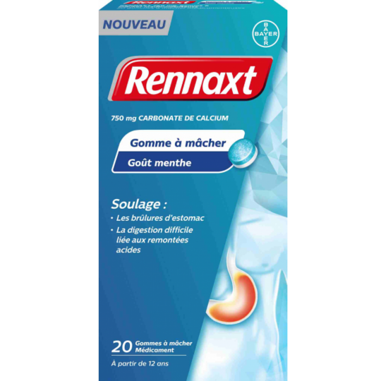 Rennaxt 750 mg Carbonate de Calcium - 20 Gommes à Macher