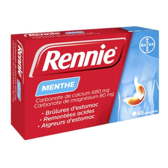 Rennie Brûlures d’Estomac & Remontées Acides Menthe 48 comprimés – Médicament antiacide à action rapide