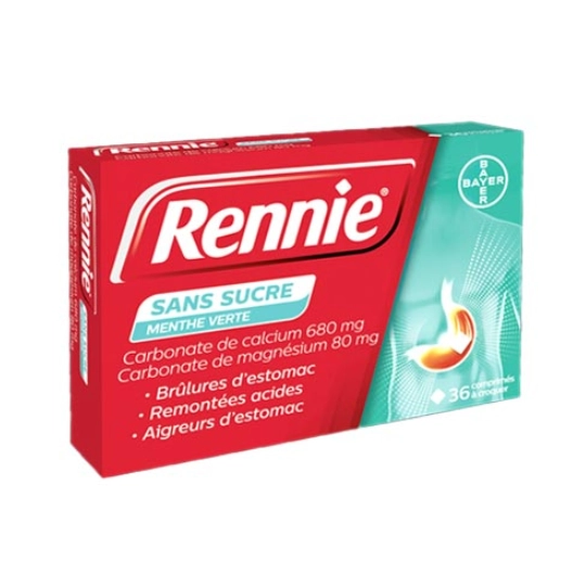 Rennie Brûlures d’Estomac & Remontées Acides Menthe Verte 36 comprimés – Médicament antiacide à action rapide