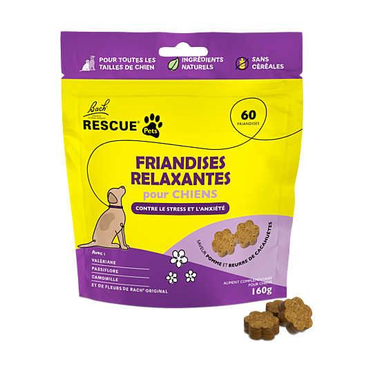 Rescue® Pets Friandises relaxantes pour chiens – complément apaisant anti-stress, sachet de 60 friandises (160 g)