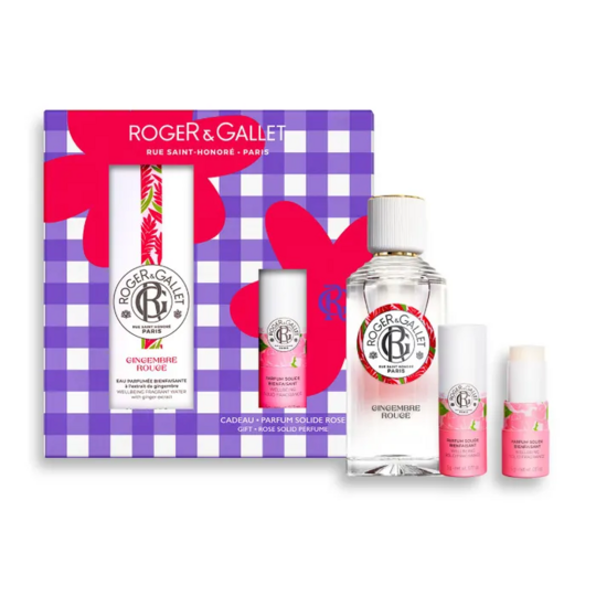 Roger & Gallet Coffret Gingembre Rouge – Eau Parfumée Bienfaisante 100 ml + Parfum Solide Rose 5 g Offert
