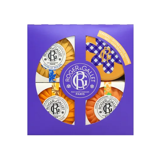 Roger & Gallet Coffret Trio Savons Bienfaisants Vanille Soleil, Néroli et Bois d'Orange + Boîte à Savon Offerte – 3 x 100 g