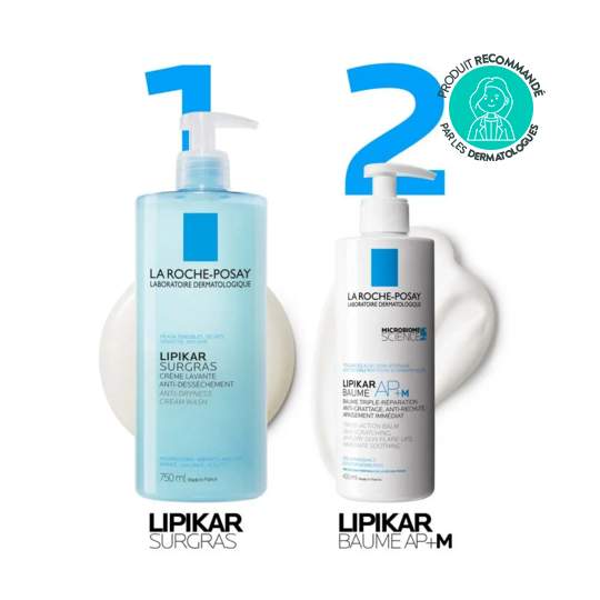 La Roche-Posay Lipikar Crème Lavante Anti-Dessèchement Surgras 2x400 ml – Peaux sèches à très sèches, crème à la Niacinamide