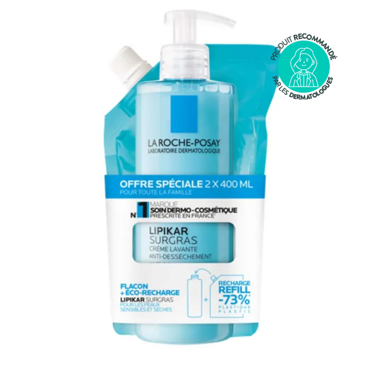 La Roche-Posay Lipikar Crème Lavante Anti-Dessèchement Surgras 2x400 ml – Peaux sèches à très sèches, crème à la Niacinamide
