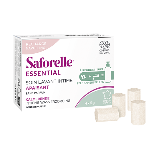 Saforelle Essential Recharge Soin Lavant Intime Apaisant 4 recharges de 6 g