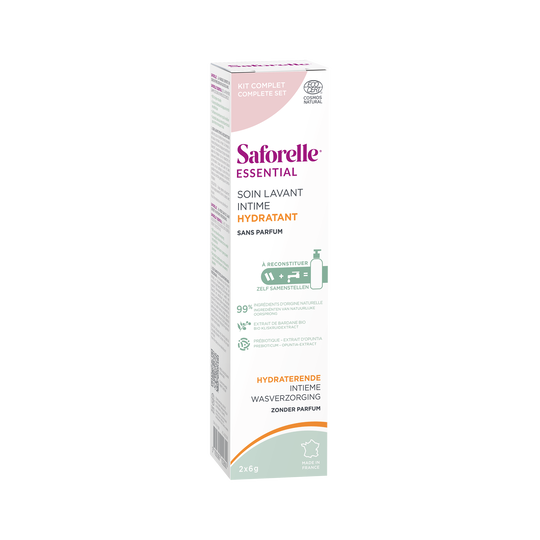 Saforelle Essential – Kit de Démarrage Soin Lavant Intime Hydratant 2 recharges de 6 g + flacon à pompe