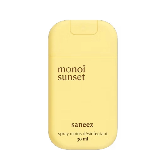 Saneez Spray Mains Désinfectant Monoï Sunset 30 ml – Désinfection des mains sans rinçage au parfum monoï