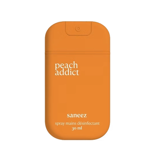 Saneez Spray Mains Désinfectant Peach Addict 30 ml – Désinfection des mains sans rinçage au parfum pêche