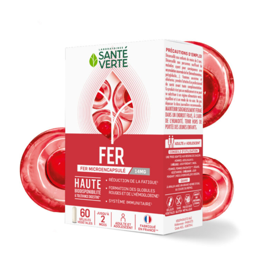 Santé Verte Fer Microencapsulé 14 mg 60 gélules fatigue et besoins en fer