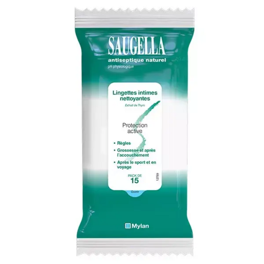 Saugella Antiseptique naturel lingette intime nettoyante 15 lingettes