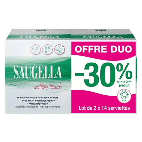 Saugella Cotton Touch Serviette extra fine Jour Lot de 2 x 14 protections