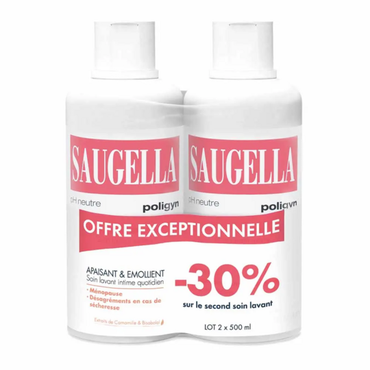 Saugella Poligyn Soin Lavant Intime quotidien spécial ménopause 2 x 500 ml