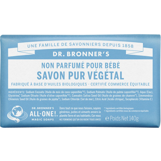 Savon Pur Végétal Solide Non Parfumé pour Bébé - 140 g