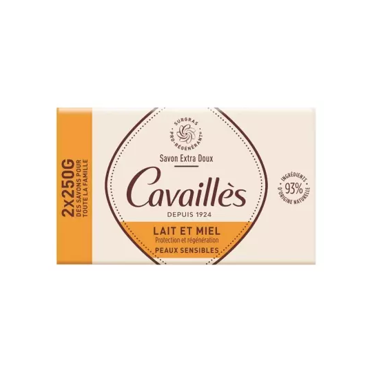 Cavaillès Savon Surgras Extra-Doux Lait et  Miel 2 x 250 g