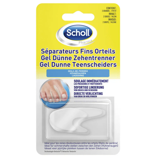 Scholl séparateurs fins orteils GelActiv œils-de-perdrix et chevauchements — lot de 3 séparateurs lavables réutilisables