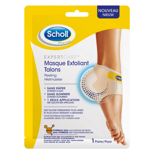 Scholl Expert Care Masque exfoliant talons — 1 paire coussinets AHA talons lisses 4 semaines
