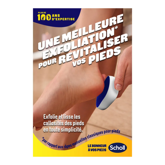 Scholl râpe anti-callosités manuelle nano-verre — exfoliation douce pieds secs ou humides