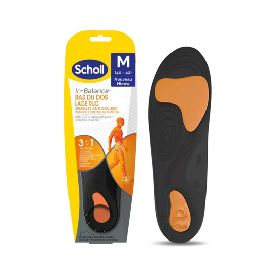 Scholl In-Balance Semelles anti-douleur bas du dos taille M 40-42 — 1 paire semelles lombaires chaussures plates