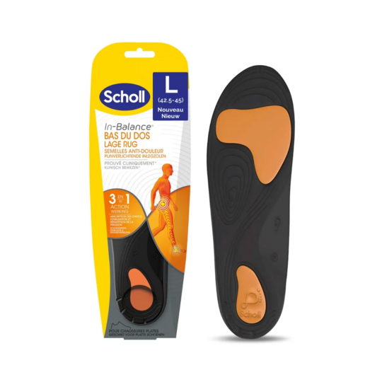 Scholl In-Balance Semelles anti-douleur bas du dos taille L 42,5-45 — 1 paire semelles lombaires chaussures plates