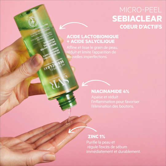 SVR Sebiaclear eau Rénovatrice Désincrustante Lissante Micro-peel niacinamide 150 ml