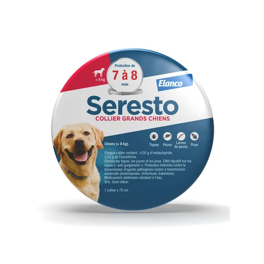 Seresto Collier Antiparasitaire Chien >8 kg – Collier antiparasitaire chien +8 kg – Collier – 1 unité