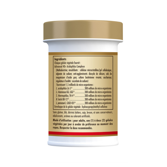 Solgar Advanced 40 Acidophilus 60 gélules probiotiques équilibre intestinal