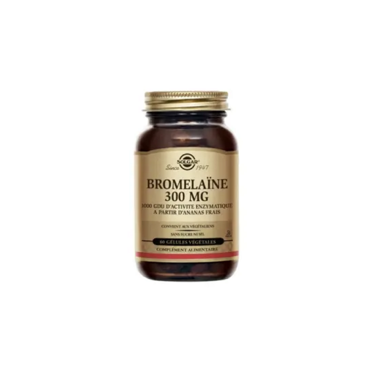 Solgar Bromélaïne 300 mg 60 gélules végétales – confort digestif et circulation – enzyme naturelle d'ananas