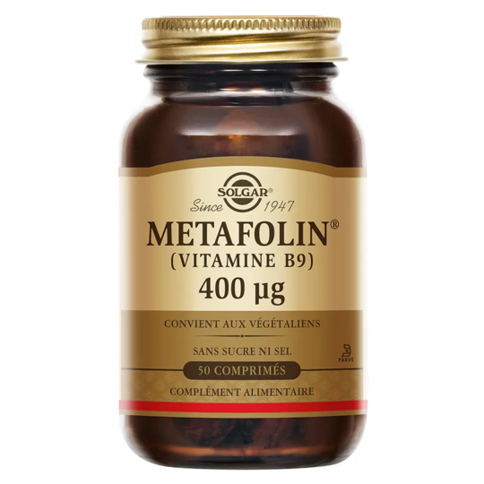 Solgar Metafolin Vitamine B9 400 µg 50 comprimés folates actifs énergie & équilibre