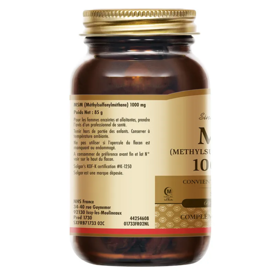 Solgar MSM 1000 mg – Soufre OptiMSM Articulations, Peau & Tissus Conjonctifs – 60 comprimés